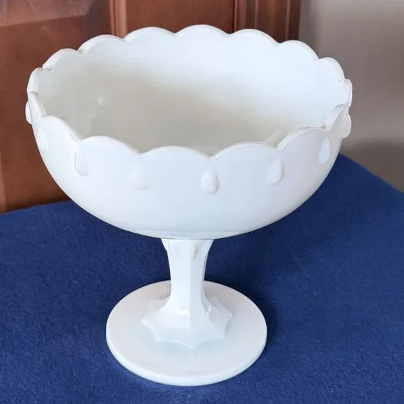Vintage Indiana Glass Milk Glass Teardrop Pedestal Bowl Scalloped Compote Bowl - Picture 6 of 6